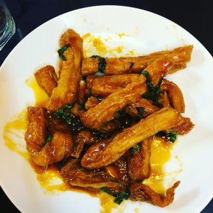 Tofu skins with basil  at Veggie Saigon - Vietnam & Thai Vegan Restaurant in Ho Chi Minh City