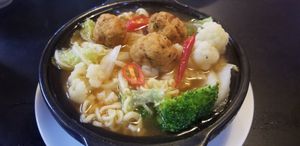 Korean spicy noodle soup at Veggie Saigon - Vietnam & Thai Vegan Restaurant in Ho Chi Minh City