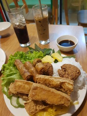 Bun dau Veggie, Tofu, Springrolls, Ananas, Noodle and the best Coffee with Veganmilk at Veggie Saigon - Vietnam & Thai Vegan Restaurant in Ho Chi Minh City