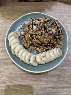Chocolate pancakes (banana on the side)  at Sazzy & Fran in East London