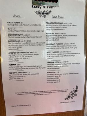 Menu  at Sazzy & Fran in East London