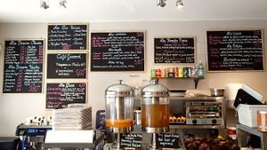 Menu boards inside the Coffee Shop at Australian Coffee Shop in Avignon