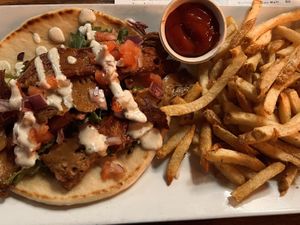 pita with vegan gyros !   at Benson Brewery in Omaha