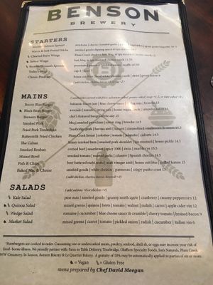 Menu at Benson Brewery in Omaha