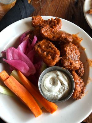 Vegan Spicy Seitan wings with vegan ranch  at Benson Brewery in Omaha