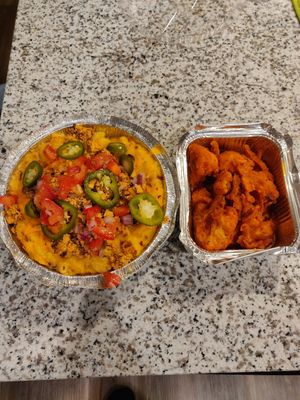 Vegan queso mac with buffalo cauliflower at The Mac House in Raleigh