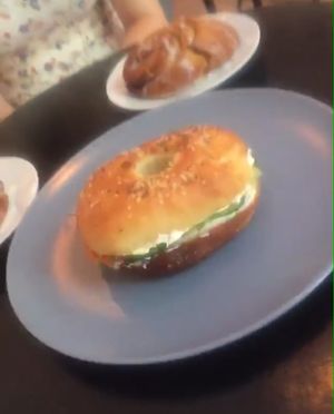 bagel with “tuna” and cucumbers  at Lokal Dela Krem in Warsaw