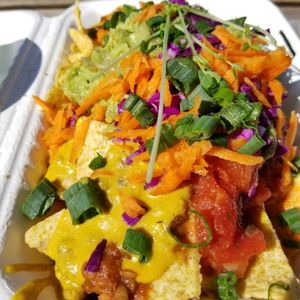 Vegan nachos at Greens Please Wellness Kitchen in Poway