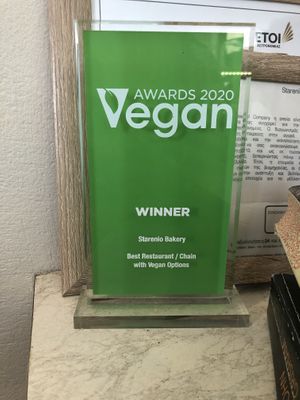 Vegan award winner at Starenio Bakery in Corfu