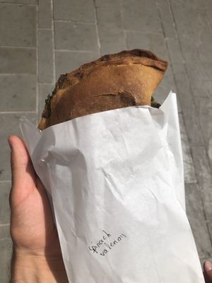 Spinach valerian pie with vegan cheese at Starenio Bakery in Corfu