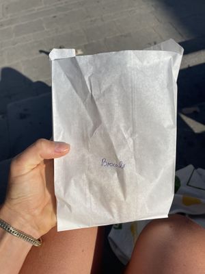 They write name of filling at paper at Starenio Bakery in Corfu