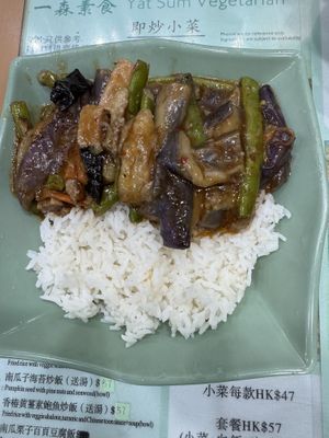Eggplant, Green Peppers and Tofu with rice - Vegan  at Yat Sum Vegetarian - 一森素食 - Yau Ma Tei in Kowloon