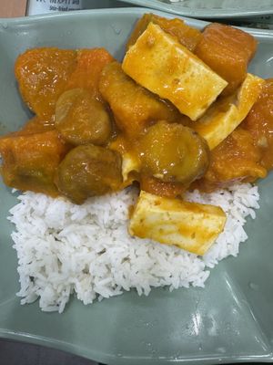 Pumpkin, Chestnuts and Tofu with rice - Vegan  at Yat Sum Vegetarian - 一森素食 - Yau Ma Tei in Kowloon