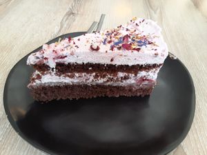 Raspberry chocolate cake at Süsse Marie Veganerie in Karlsruhe