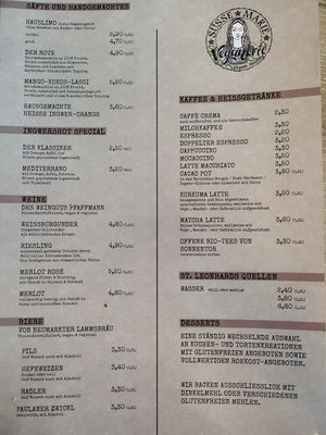 Menu page 2/2 in June 2019 at Süsse Marie Veganerie in Karlsruhe