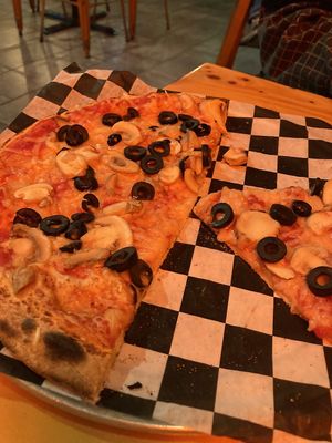 Pizza with vegan cheese at Russo's Kitchen and Bar in Zanesville
