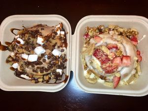 Amazing s’mores and strawberry shortcake cinnamon roll.  at Cinnaholic - Centennial in Las Vegas