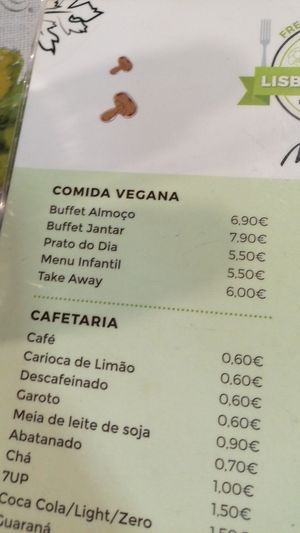 Menú at Lisbon Vegan Restaurante in Lisbon