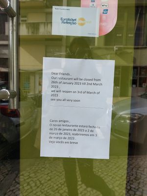 TEMPORARY CLOSURE NOTICE!! at Lisbon Vegan Restaurante in Lisbon