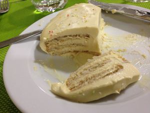 Mango mousse cake at Lisbon Vegan Restaurante in Lisbon