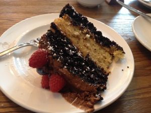 Vegan peanut butter chocolate layer cake at Lord Roberts on The Green in Croydon
