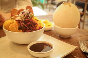 bowl with tempeh at Vibe Cafe in Phnom Penh