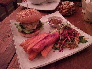 Burger at Vibe Cafe in Phnom Penh
