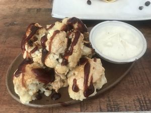 Cauliflower bites (lacking a breadcrumb imo) at Vibe Cafe in Phnom Penh