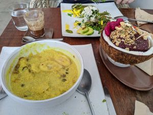 Acai bowl, eggless omelette and turmeric porridge! at Vibe Cafe in Phnom Penh