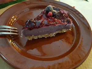 Fruit of the forest cheesecake at ES VIU Vegetaria i Vins in Mallorca