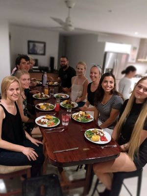 All eating together after our cooking class at The Hippie Cook in Gold Coast