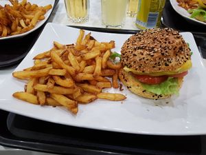 Vegan burger and fries at Veggie Corner in Toulouse