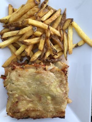 Lasagna and fries  at Veggie Corner in Toulouse