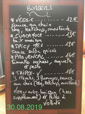 Burger menu at Veggie Corner in Toulouse