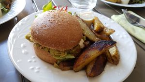 Burger and potatoes at Chez Vegetayelle and Co. in Toulouse
