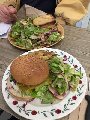 lasagna and burger  at Chez Vegetayelle and Co. in Toulouse