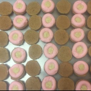 rhubarb and custard woopie pies almost ready at Wildcraft Bakery in Leeds