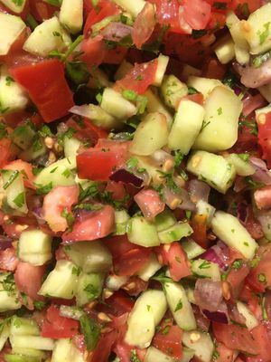 Salsa with lime and coriander grown in our garden.  at Le Jardin de Froulay in Mayenne