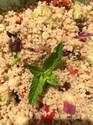 Cous cous with fresh mint from our garden.  at Le Jardin de Froulay in Mayenne