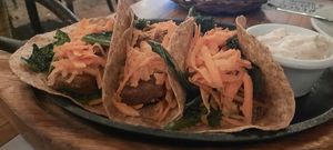 Vegan Soy Meat Tacos with garlic dip at 100% Natural in Playa Del Carmen