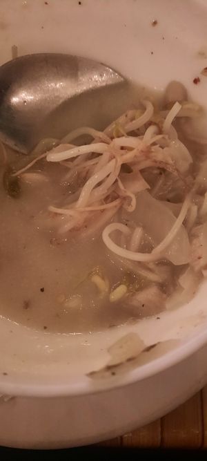 Oyster mushroom soup with Coconut Sobeansprouts and Lime at 100% Natural in Playa Del Carmen