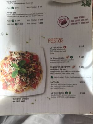 Menu  at 100% Natural in Playa Del Carmen