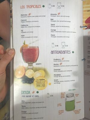 Menu at 100% Natural in Playa Del Carmen