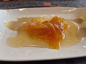 Vegan dessert (sweet pumkin, tahini and sesame oil) at Constantine's Ark in Istanbul