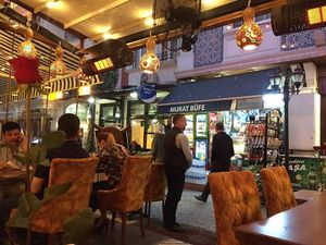 Inside looking out to the road at Constantine's Ark in Istanbul