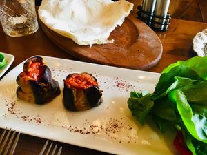 Delicious Vegan Stuffed Egg Plant at Constantine's Ark in Istanbul