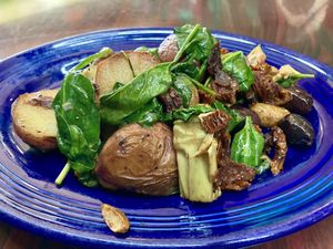 Greek Scramble made vegan with potatoes  at Rosebud's Cafe in Jackson