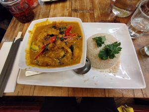 Tofu spicy curry with cauliflower rice at Pho in Birmingham