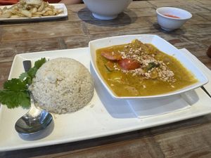 This Isn’t Chicken curry with rice  at Pho in Birmingham