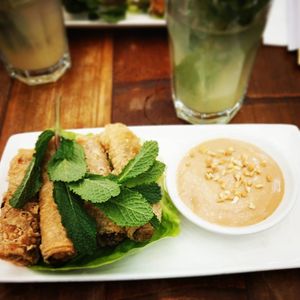 Spring rolls+peanut sauce at Pho in Birmingham
